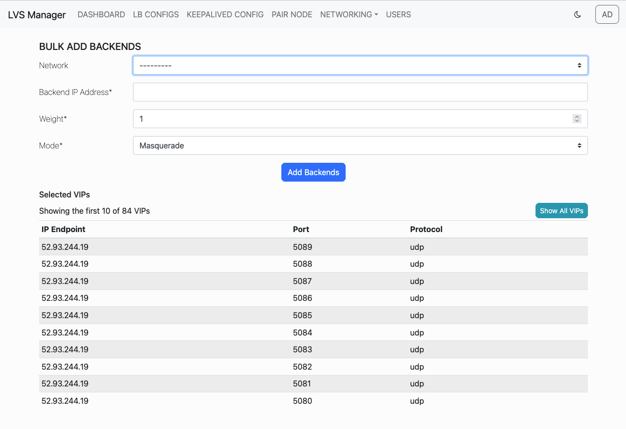 click add backends